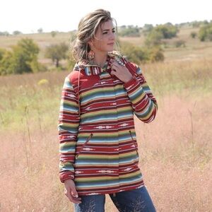 CRUEL denim womens blanket serape stripe hooded western jacket size medium‎
